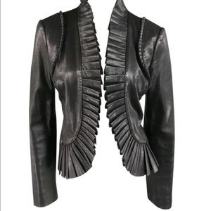 Tory Burch Leather Jacket with Pleated Collar SZ 8